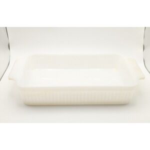 Vintage Fire-King‎ Milk Glass Baking Dish 1.5 Qt Rectangular Ribbed 1441 USA